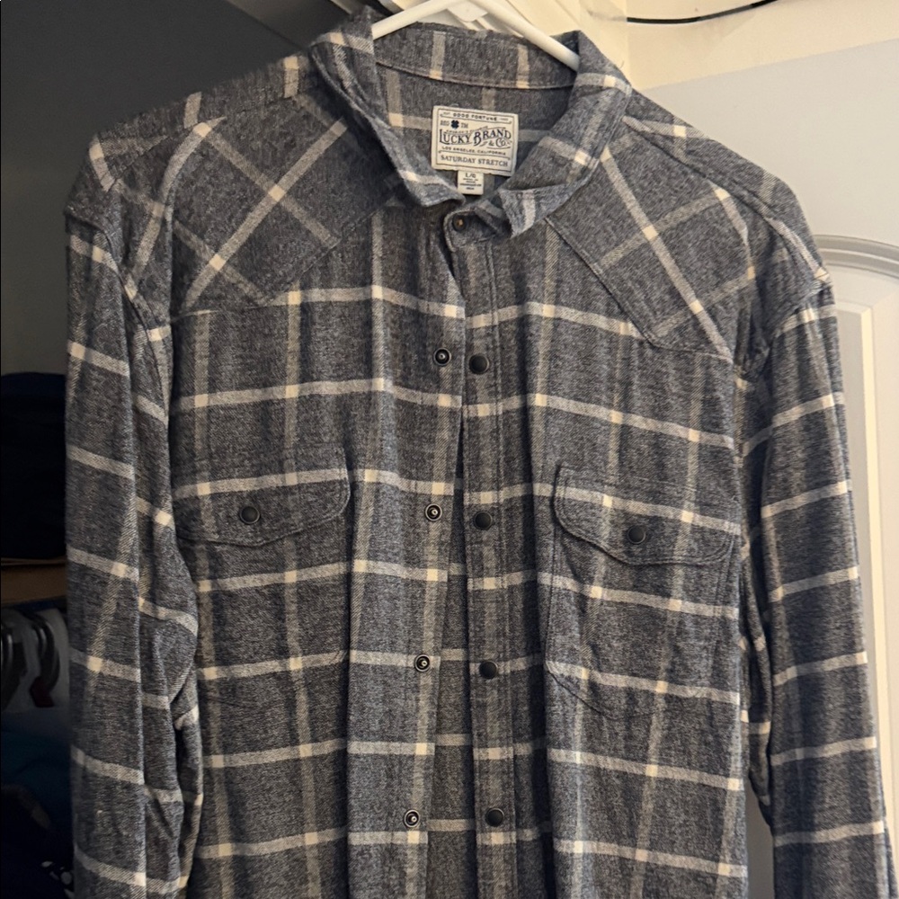 Lucky Brand Blue and White Plaid Men's Shirt